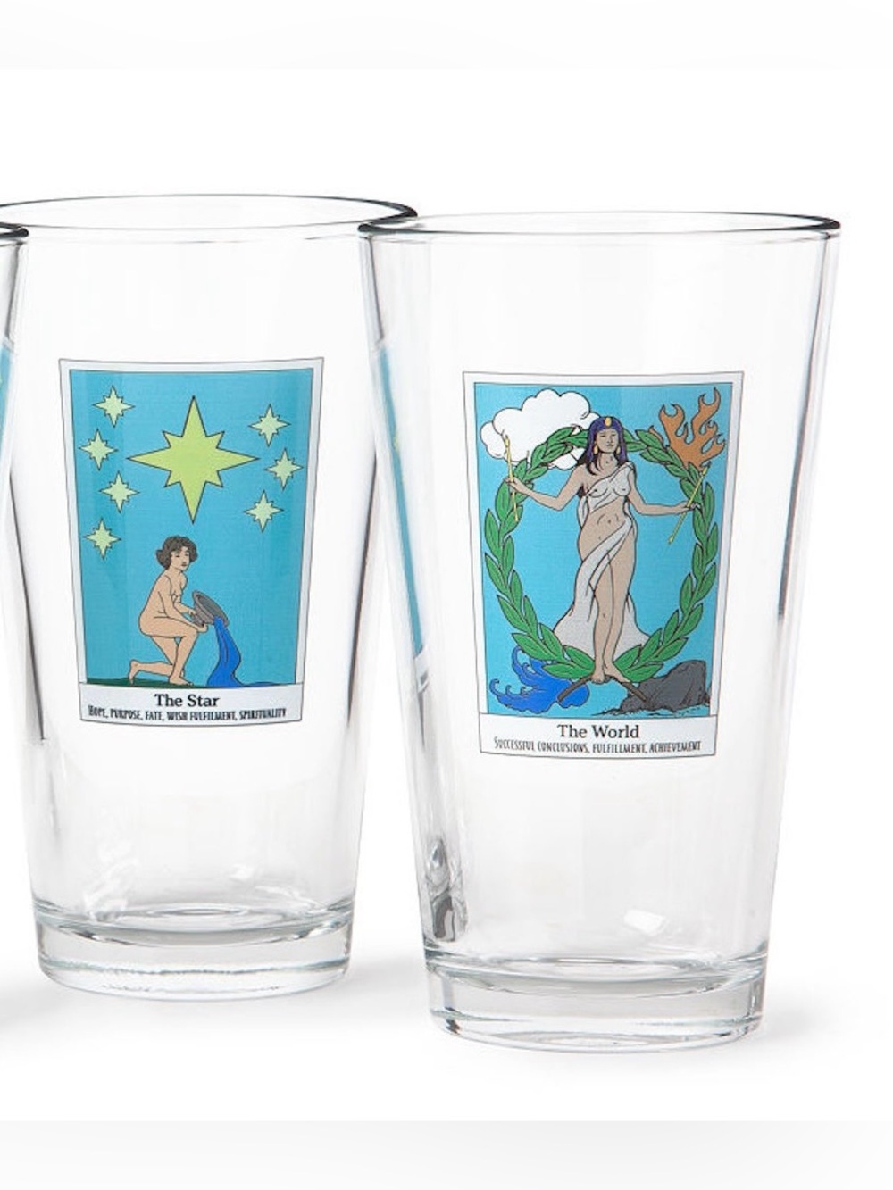 Tarot Card Pint Glasses Set of 2 The Star and The World Astrology 16 Oz Cups